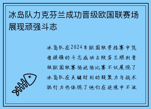 冰岛队力克芬兰成功晋级欧国联赛场展现顽强斗志