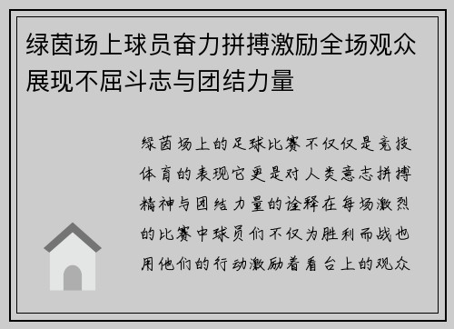 绿茵场上球员奋力拼搏激励全场观众展现不屈斗志与团结力量