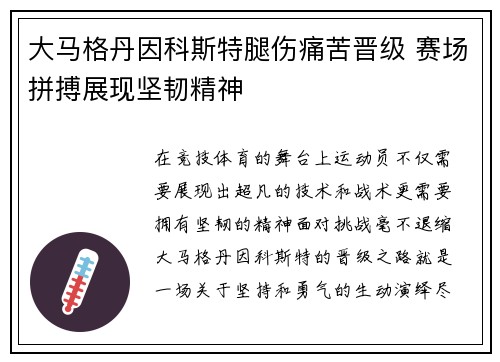 大马格丹因科斯特腿伤痛苦晋级 赛场拼搏展现坚韧精神